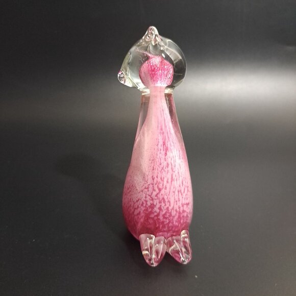 Handcrafted Glass Cat Figurine With Pink Clear Design Vintage - Picture 2 of 8